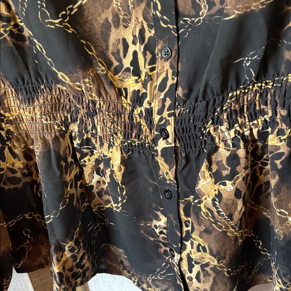 FINAL MARKDOWN Miss Tina Black and Brown Animal Print Blouse xl - Picture 4 of 5